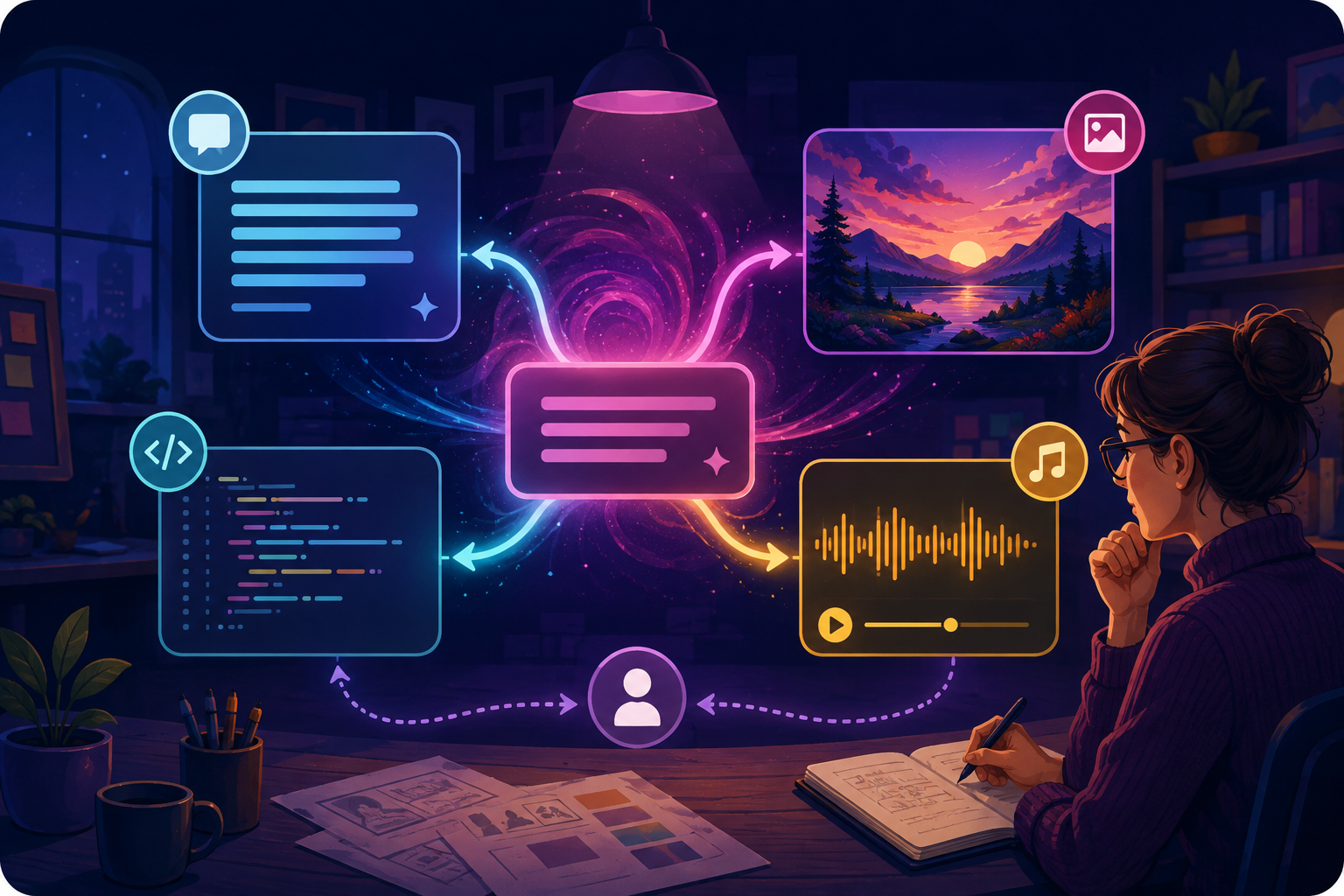 A creative studio turning a brief into generated content